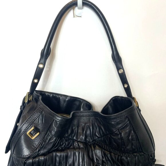 Burberry Black Lambskin Leather Pleated Hobo Bag Gold Hardware Detachable Strap - Picture 6 of 16